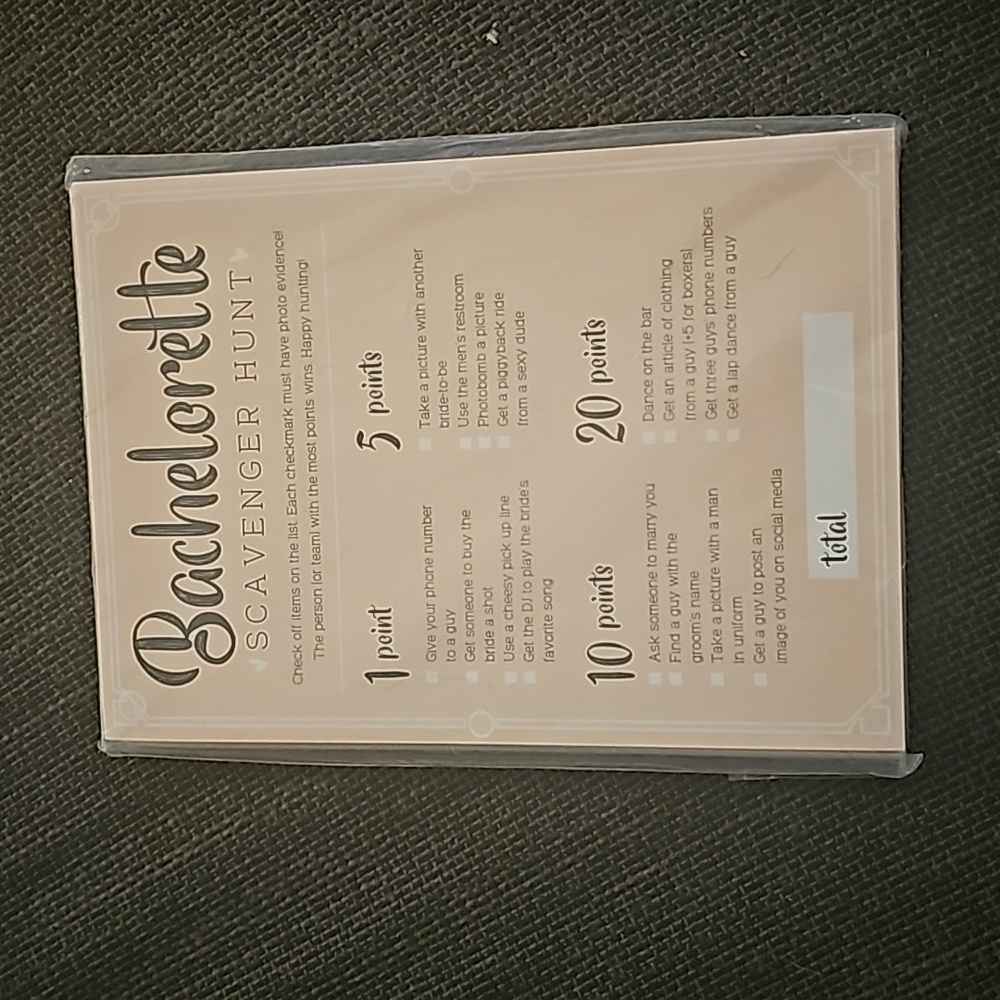 Bachelorette party scavenger hunt game